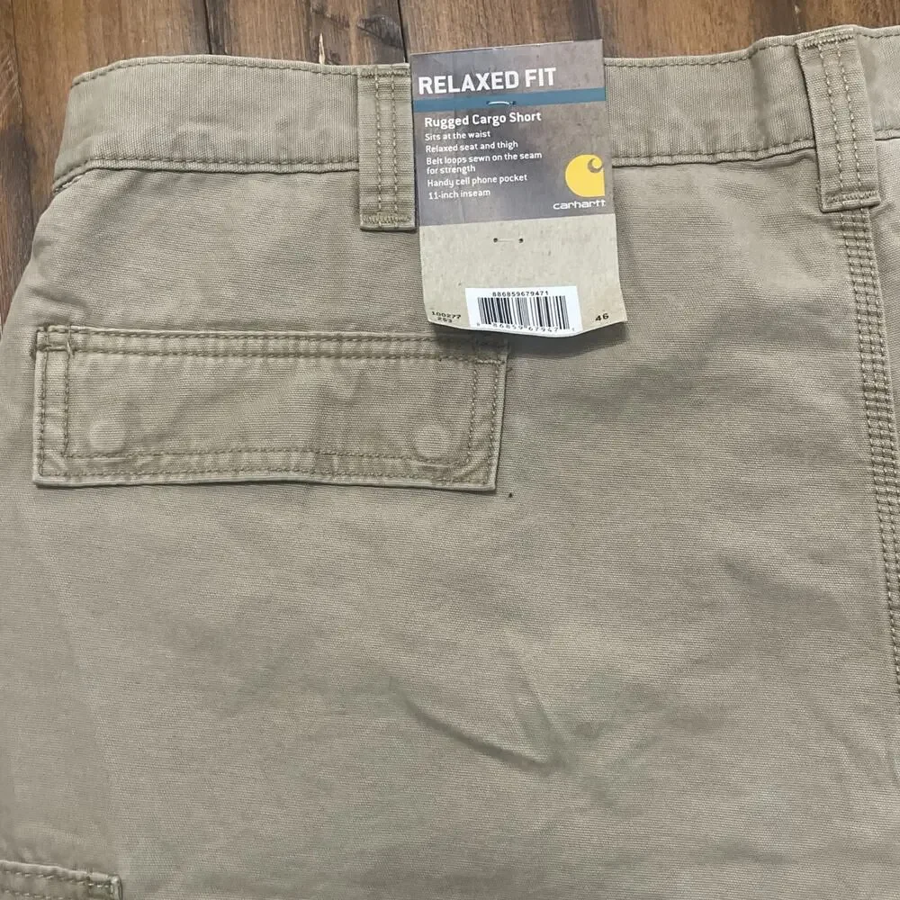 CARHARTT Cargo Shorts Relaxed Rugged Khaki Tan Big‎ Sz 46 100% Cotton NWT Hiking